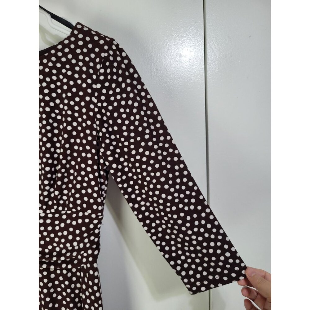 R & K Originals Petite SZ 6P Vintage Polka Dot Brown White Dress Classic Mature - Picture 3 of 7